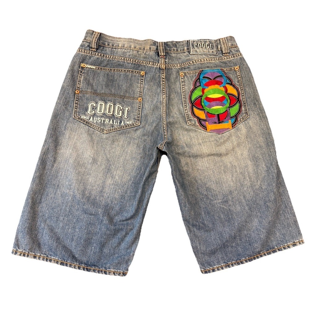 Coogi Mens Jeans Shorts 38 Baggy Embroidered Australia Streetwear Hip Hop Y2K